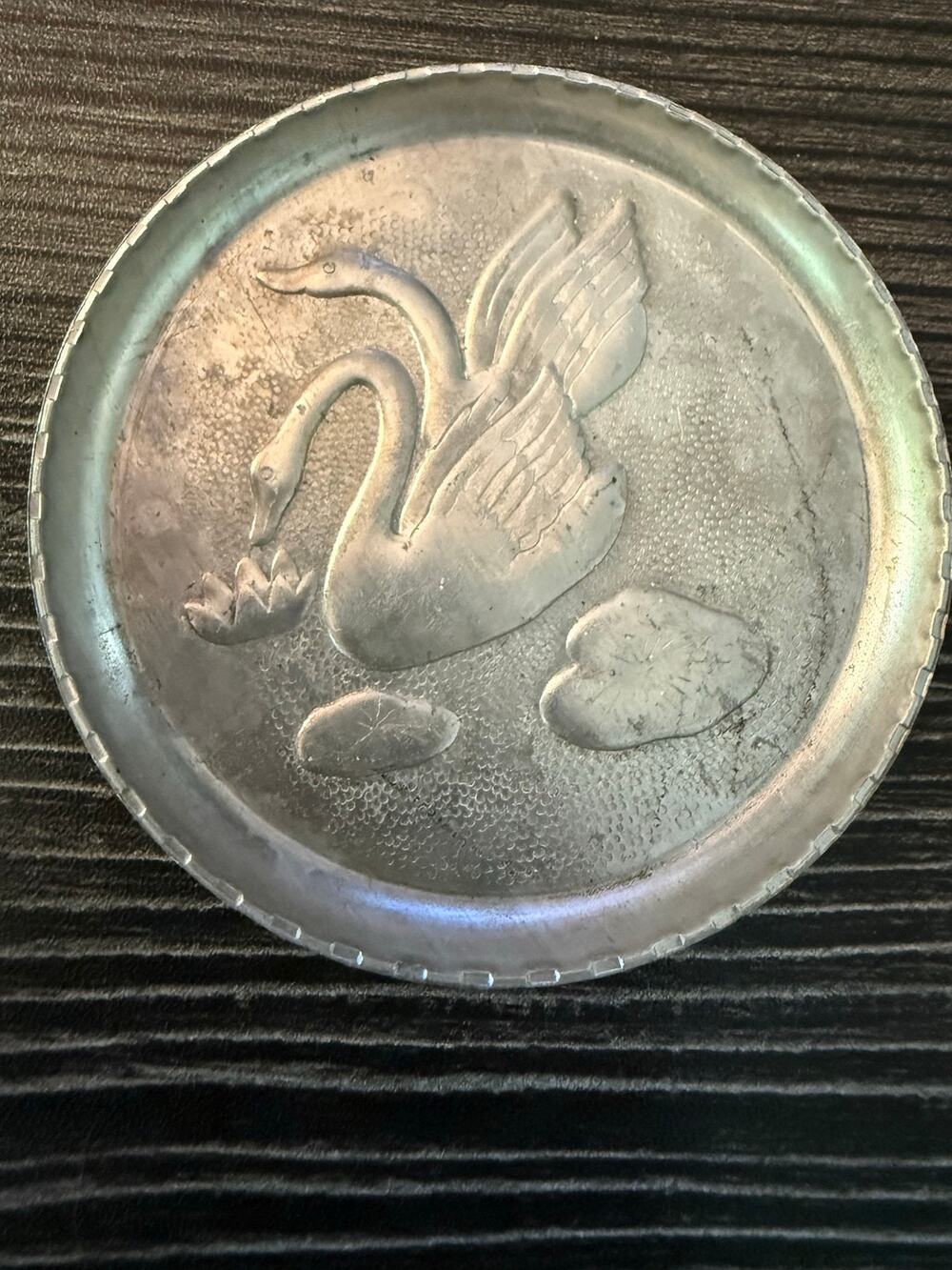 Vintage MCM Hammered Aluminum Swan Coaster Trinket Dish